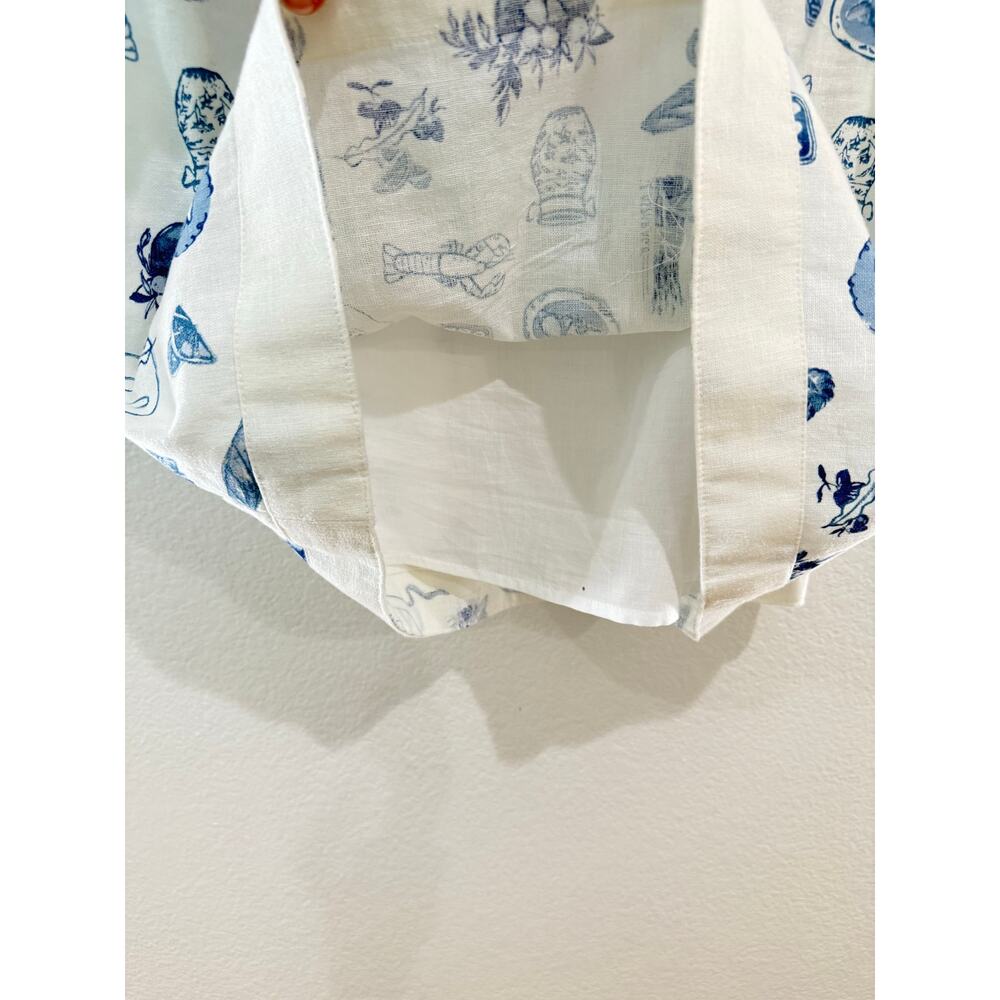 Abercrombie & Fitch Linen Blend Wide Strap Mini Dress White Blue Food Medium - Picture 9 of 16